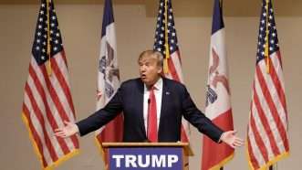 Donald Trump speaking at Dordt University in Iowa | Jerry Mennenga/Zuma Press/Newscom