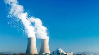 Steam rises out of two nuclear cooing towers | Illustration: Joanna Andreasson Source images: iStock