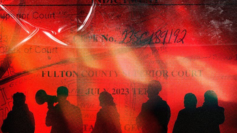 Protesters in silhouette against the backdrop of the RICO indictment of Stop Cop City protesters. | Illustration: Lex Villena
